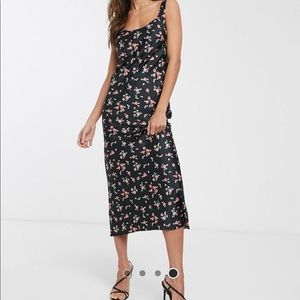 ASOS satin scoop neck midi dress floral print